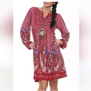 WHITE MARK Dress Womens Size L Paisley Boho Vibe Embroidered Empire Midi Dress